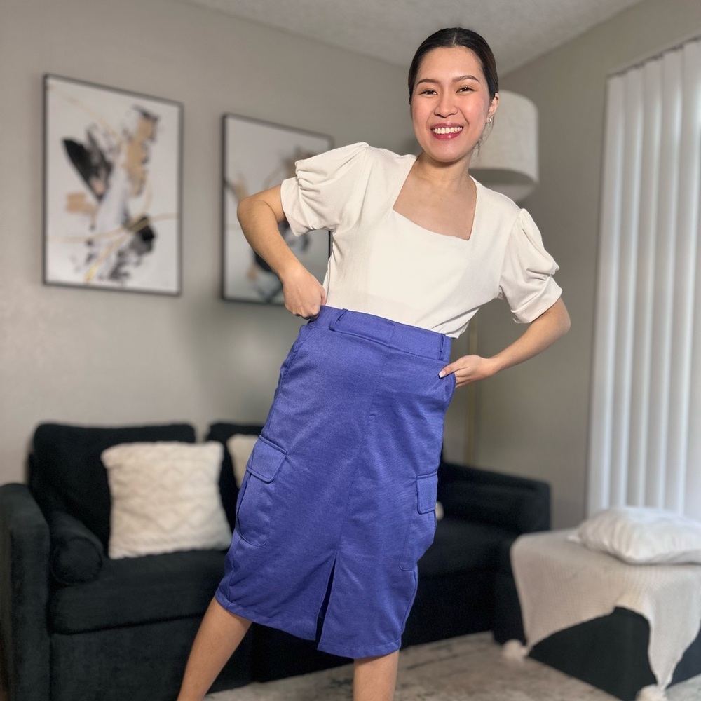 Linda Midi Skirt | With two side pockets l thick fabric | BLUE